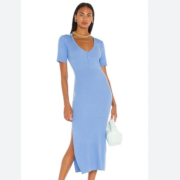 Bardot Dresses & Skirts - Bardot Multi Tone Ribbed Knit Short Sleeve Midi Sweater Dress Cornflower Blue S